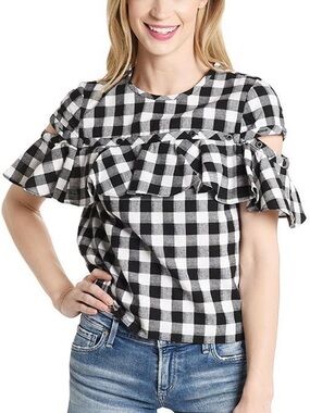 SAYLOR‎ Cordella Black & White Gingham Ruffle Blouse xs
